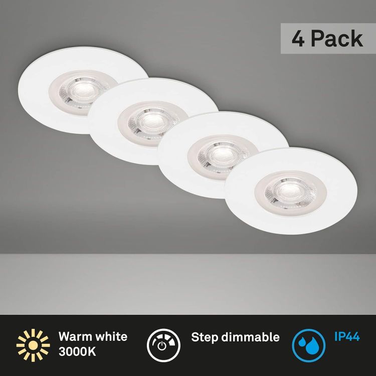 Picture of Set of 4 Recessed Ceiling Lights, Dimmable, Ultra-Flat LED Recessed Lights, Bathroom Recessed Spotlight, IP44, Matt White 90 x 25 mm (DxH)