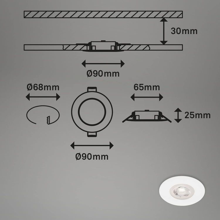 Picture of Set of 4 Recessed Ceiling Lights, Dimmable, Ultra-Flat LED Recessed Lights, Bathroom Recessed Spotlight, IP44, Matt White 90 x 25 mm (DxH)