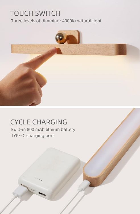 Picture of Vanity Light Stick On Mirror Fixtures, LED Rechargeable Bathroom Makeup Mirror Lights, Three-Level Dimmable Touch Control, 1 Piece 