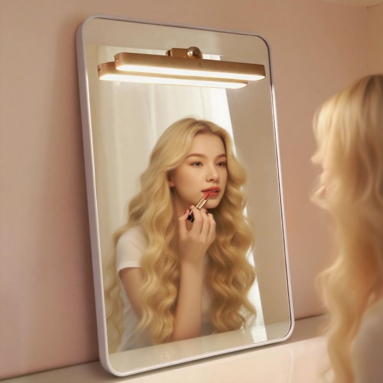 Picture of Vanity Light Stick On Mirror Fixtures, LED Rechargeable Bathroom Makeup Mirror Lights, Three-Level Dimmable Touch Control, 1 Piece 
