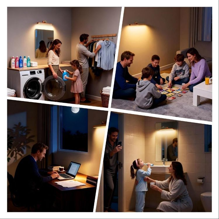 Picture of Vanity Light Stick On Mirror Fixtures, LED Rechargeable Bathroom Makeup Mirror Lights, Three-Level Dimmable Touch Control, 1 Piece 