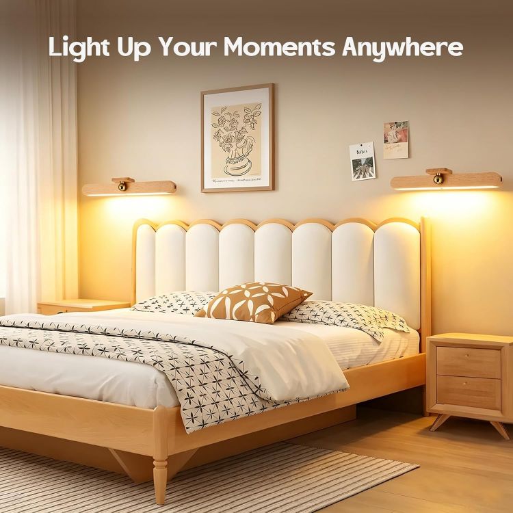 Picture of 2 PCS Vanity Light Stick On Mirror Fixtures, 3-Level Dimmable Touch Control LED Rechargeable Bathroom Lights, Makeup Mirror Lights for Bathroom Living Room Bedroom
