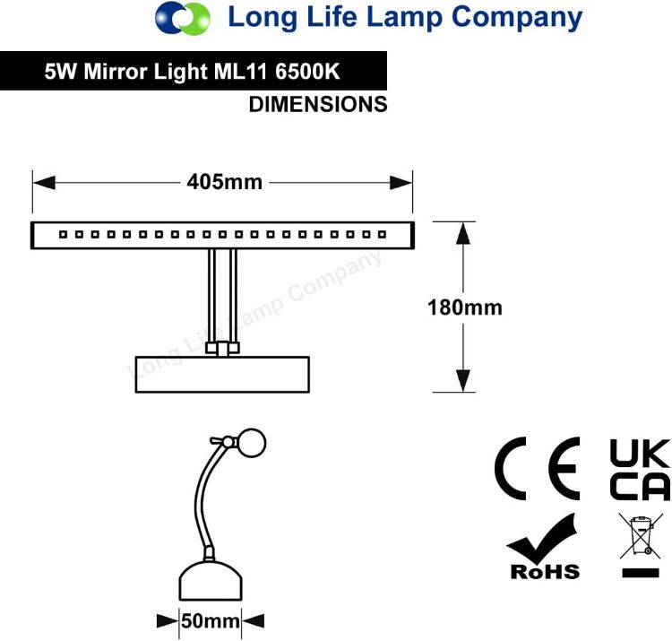 Picture of Long Life Lamp Company 5w LED Mirror Light Cool White 6500k Wall Mount Picture Light Chrome Adjustable ML11 