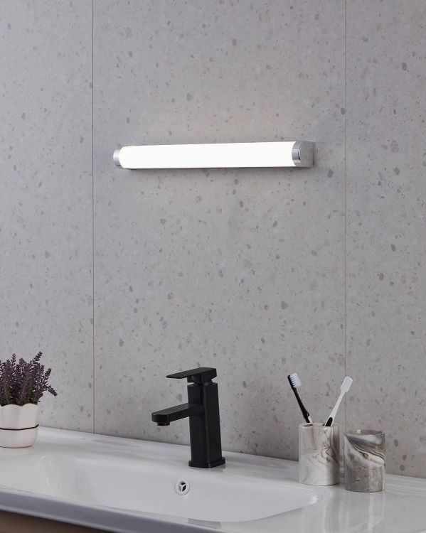 Picture of Eglo LED Bathroom wall Light Tragacete 1, Vanity Mirror lamp with Switch | over cabinet lighting made of plastic and metal in silver, white and chrome, neutral white, IP44, 18 inches