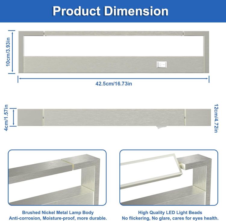 Picture of Bathroom Lights Over Mirror Brushed Nickel 42CM 18W Adjustable Modern Vanity Light Bar with Switch, Natural White 5000K Bath Light Fixtures for Makeup Bathroom Cabinet - ETL Certified