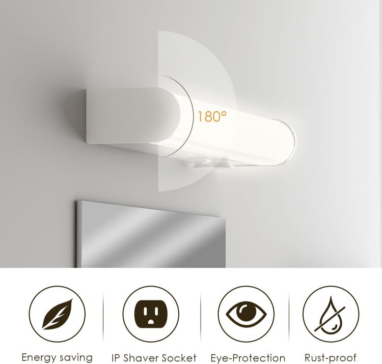 Picture of IMVSINCERE Shaver Light LED Wall Mounted Luminaire Wall Makeup for Bathroom Waterproof IP44 41CM 6W 4500K Natural White Mirror Front 600LM Bathroom with Shaver Socket and Switch 