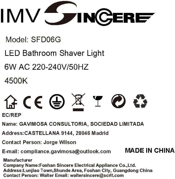 Picture of IMVSINCERE Shaver Light LED Wall Mounted Luminaire Wall Makeup for Bathroom Waterproof IP44 41CM 6W 4500K Natural White Mirror Front 600LM Bathroom with Shaver Socket and Switch 