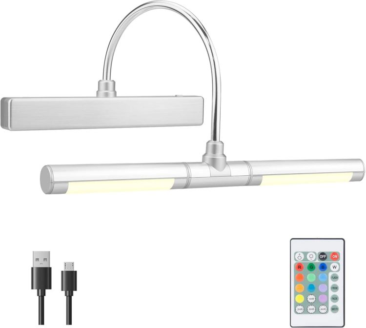 Picture of BIGMONAT LED Mural light, Wireless Charging LED Bathroom Mirror Cabinet Light, Makeup Cabinet Light, Rotatable Lamp Holder, with Remote Dimming and Timer, Upgraded to 12 Color Changing Silver