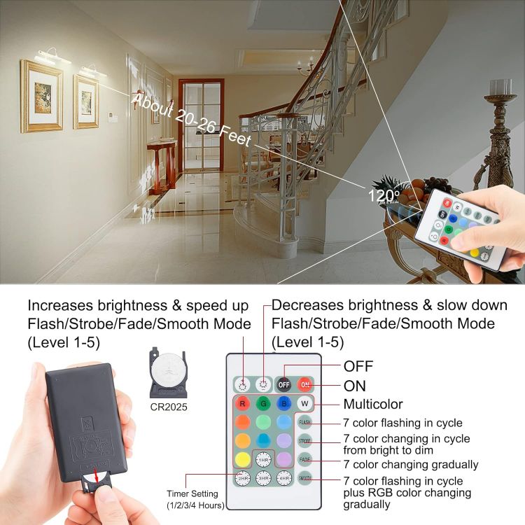 Picture of BIGMONAT LED Mural light, Wireless Charging LED Bathroom Mirror Cabinet Light, Makeup Cabinet Light, Rotatable Lamp Holder, with Remote Dimming and Timer, Upgraded to 12 Color Changing Silver