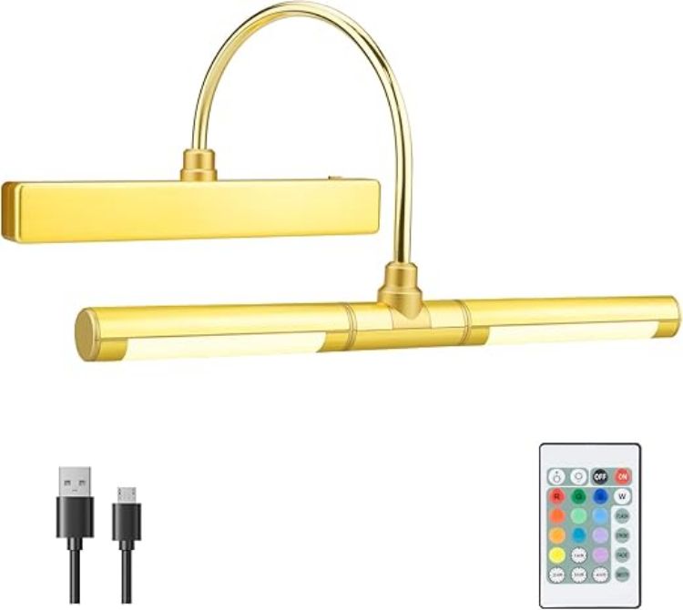 Picture of BIGMONAT LED Mural light, Wireless Charging LED Bathroom Mirror Cabinet Light, Makeup Cabinet Light, Rotatable Lamp Holder, with Remote Dimming and Timer, Upgraded to 12 Color Changing Silver
