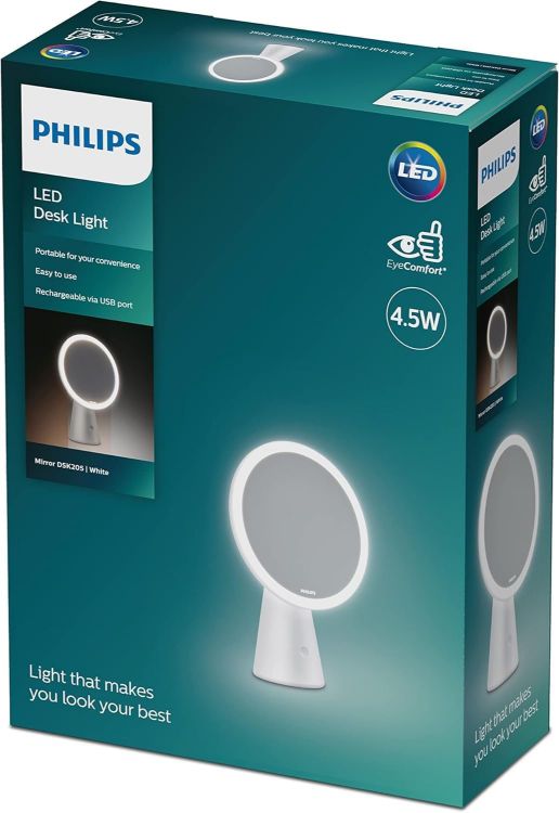 Picture of PHILIPS LED Mirror Desk Lamp [Cool to Warm White 3000-5000K - White] 4.5W Charge with USB. for Make Up and Beauty Lighting