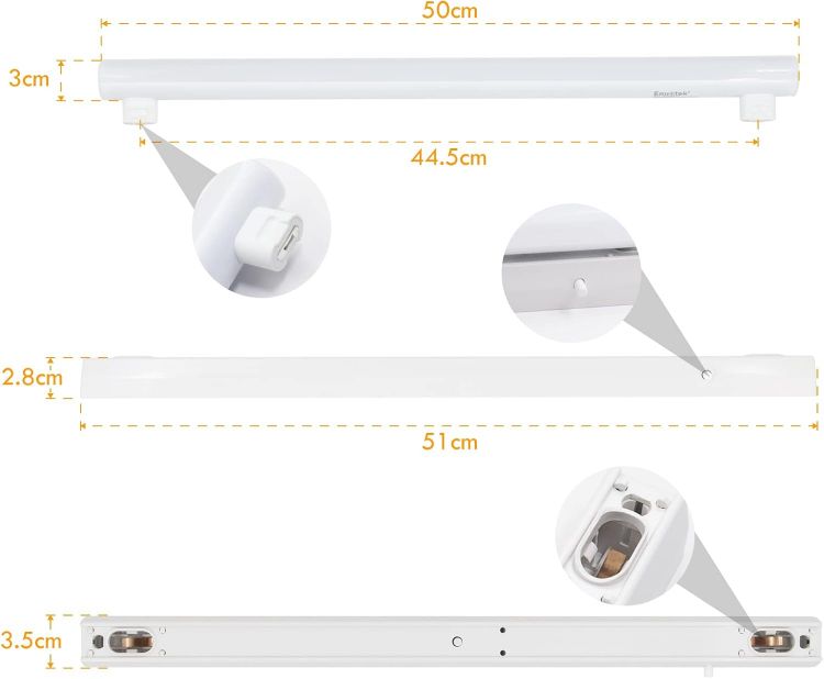 Picture of LED Bathroom Wall Lamp Above Mirror Light 8W, White Under Kitchen Cabinet Lights 513MM, with Replaceable S14S 700Lm LED Tube Light Bulb, Make-up Mirror Light Neutral White Lighting 4000K Not Dimmable