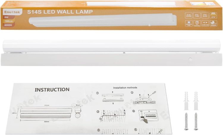 Picture of LED Bathroom Wall Lamp Above Mirror Light 8W, White Under Kitchen Cabinet Lights 513MM, with Replaceable S14S 700Lm LED Tube Light Bulb, Make-up Mirror Light Neutral White Lighting 4000K Not Dimmable