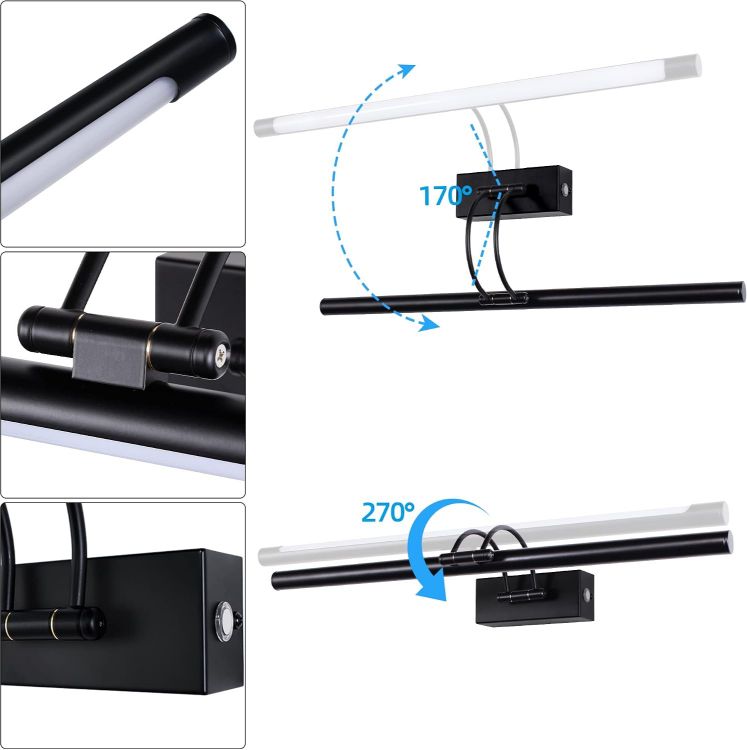 Picture of MantoLite LED Bathroom Over Mirror Light 3CCT 60CM Long Vanity Wall Light Dimmable Black Cabinet Picture Lights for Wall Ajustable Black Indoor Lighting Wall Sconce Hotel Bedside 15W Reading Lamps