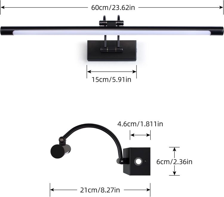 Picture of MantoLite LED Bathroom Over Mirror Light 3CCT 60CM Long Vanity Wall Light Dimmable Black Cabinet Picture Lights for Wall Ajustable Black Indoor Lighting Wall Sconce Hotel Bedside 15W Reading Lamps