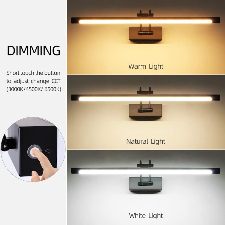Picture of MantoLite LED Bathroom Over Mirror Light 3CCT 60CM Long Vanity Wall Light Dimmable Black Cabinet Picture Lights for Wall Ajustable Black Indoor Lighting Wall Sconce Hotel Bedside 15W Reading Lamps