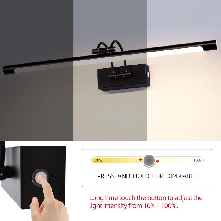 Picture of MantoLite LED Bathroom Over Mirror Light 3CCT 60CM Long Vanity Wall Light Dimmable Black Cabinet Picture Lights for Wall Ajustable Black Indoor Lighting Wall Sconce Hotel Bedside 15W Reading Lamps