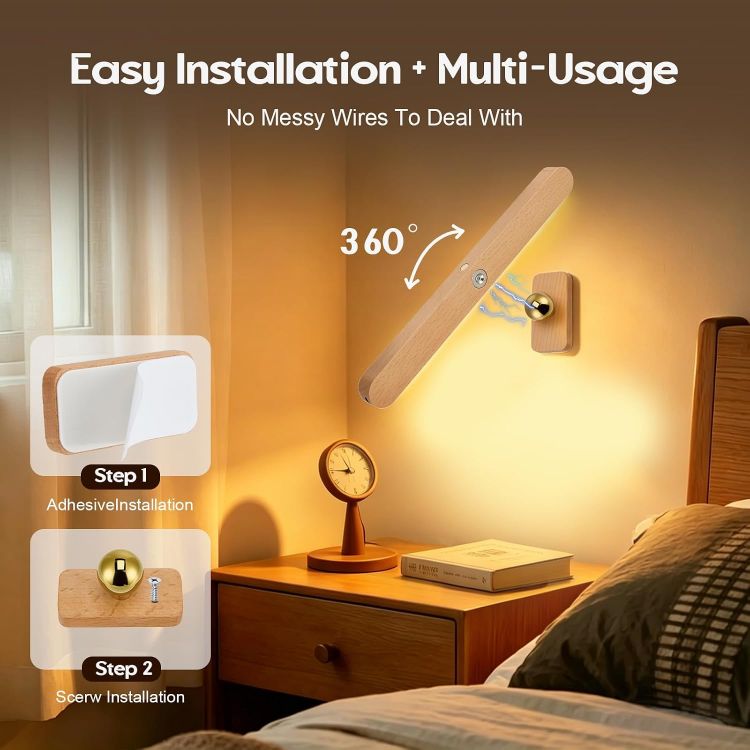 Picture of 2Pcs Rechargeable Bathroom Wall Light, 800mAh Cordless LED Vanity Mirror Lights Stick on with 3-Level Dimmable Touch Control, Magnetic Battery Operated Wall Lights for Bathroom Bedroom Makeup [Energy Class A]