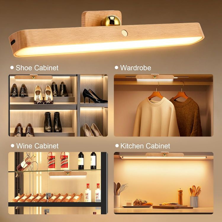 Picture of 2Pcs Rechargeable Bathroom Wall Light, 800mAh Cordless LED Vanity Mirror Lights Stick on with 3-Level Dimmable Touch Control, Magnetic Battery Operated Wall Lights for Bathroom Bedroom Makeup [Energy Class A]