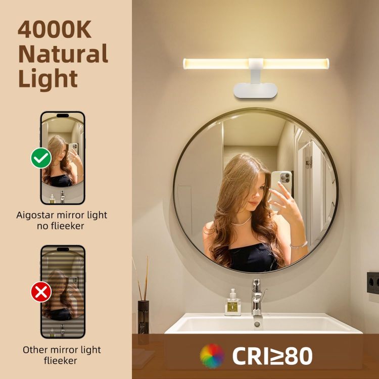 Picture of Aigostar 8W Bathroom Vanity Lighting Fixtures 950LM 60CM 4000K | IP44 Waterproof Bathroom Mirror Wall Light, Cabinet Picture Wall Light for Bedroom, LED Makeup Shaver Lamp