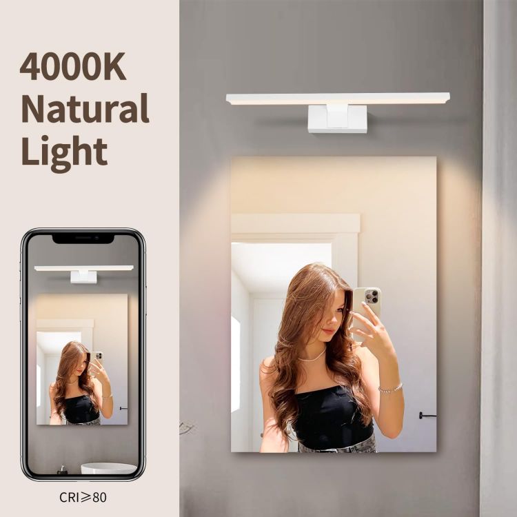 Picture of Aigostar 8W Bathroom Mirror Wall Light 40CM 4000K IP44 Waterproof | Bathroom Vanity Lighting Fixtures 560LM, Cabinet Picture Wall Light for Bedroom, LED Makeup Shaver Lamp, White