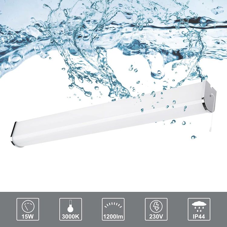 Picture of 15W LED Bathroom Wall Light Above Mirror, Vanity Cabinet Wall Lamp with Pull Cord Switch, Waterproof IP44 Length 60CM Lighting Range 1300LM Warm White 3000K