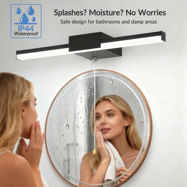 Picture of 3-Colour 40CM Bathroom Over Mirror Light with Pull Cord Switch, IP44 Water Resistant 3CCT LED Bathroom Wall Light Fixture Black, 8W AC230V Hard Wired