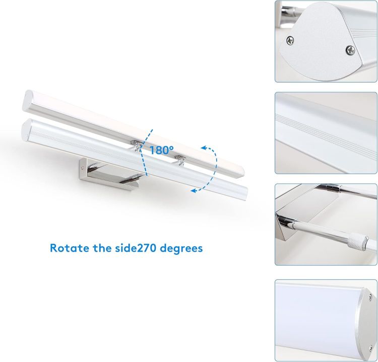 Picture of MantoLite 60CM LED Bathroom Mirror Lights Adjustable Angle 180°12W Picture Lights IP44 Bath Wall Lights Chrome Vanity Light for Bedroom Living Room 3000K Shaving Light 