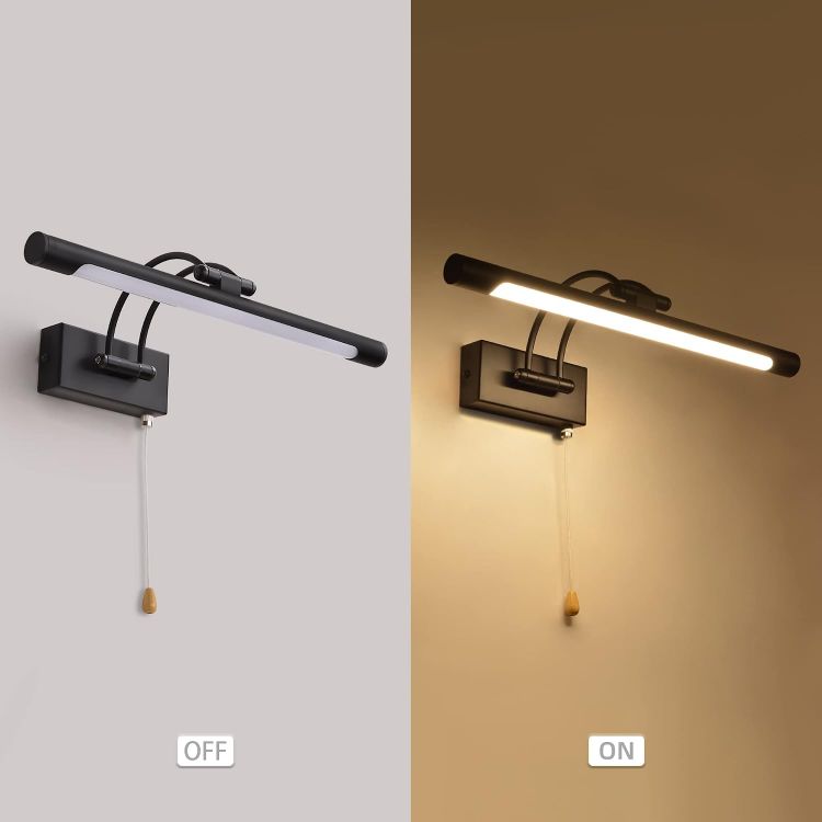 Picture of Black 8W Picture Lights for Wall Bathroom Mirror Light Bathroom Wall Light with Pull Cord 3000K IP44 for Living Room Bathroom Hotel Restaurant