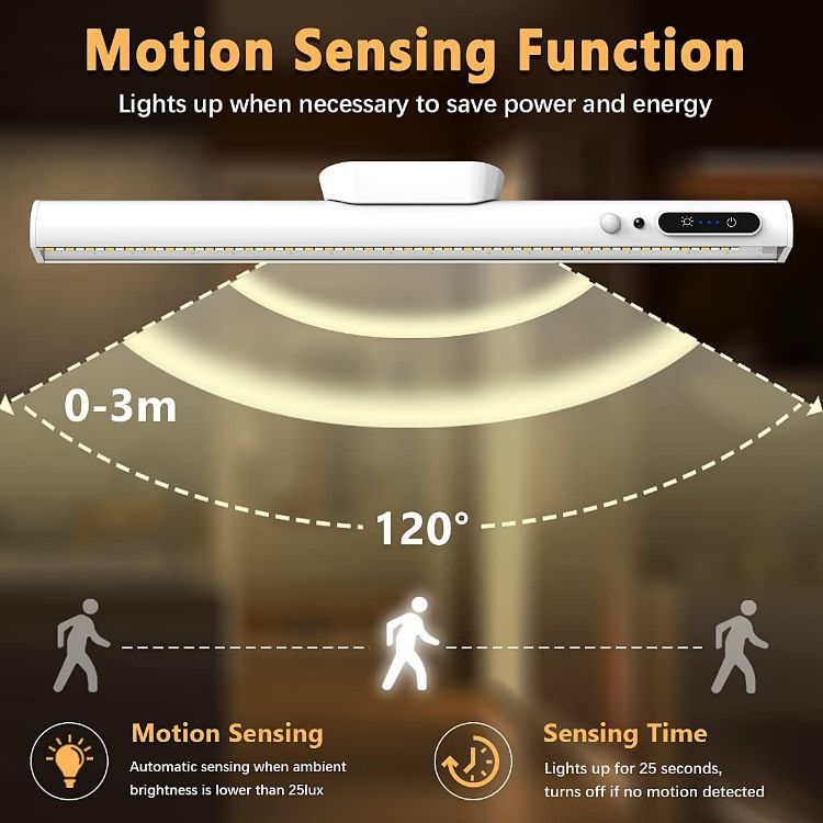Picture of Motion Sensor LED Strip Light Bar, bravzurg Battery Operated Wall Lights, 4000mAh Rechargeable Lamp, Magnetic Dimmable Remote Control, Under Cabinet Kitchen Light for Mirror Bathroom Bedroom – White | 4000mAh Rechargeable Lamp, Magnetic Dimmable Remote Control, Under Cabinet Kitchen Light for Shelf Indoor Bathroom - White