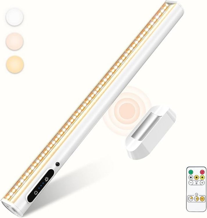 Picture of LED Strip Light Bar Battery Powered, 4000mAh Battery Operated Wall Lights, Magnetic Dimmable Remote Control, Rechargeable Under Shelf Lighting for Mirror Bathroom Indoor Outdoor- Black | Magnetic Dimmable Remote Control, Rechargeable Led Under Shelf Lighting for Wall Kitchen Bathroom Indoor Cabinet - Black 