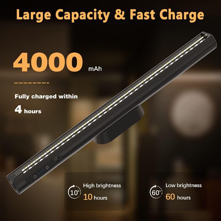 Picture of LED Strip Light Bar Battery Powered, 4000mAh Battery Operated Wall Lights, Magnetic Dimmable Remote Control, Rechargeable Under Shelf Lighting for Mirror Bathroom Indoor Outdoor- Black | Magnetic Dimmable Remote Control, Rechargeable Led Under Shelf Lighting for Wall Kitchen Bathroom Indoor Cabinet - Black 