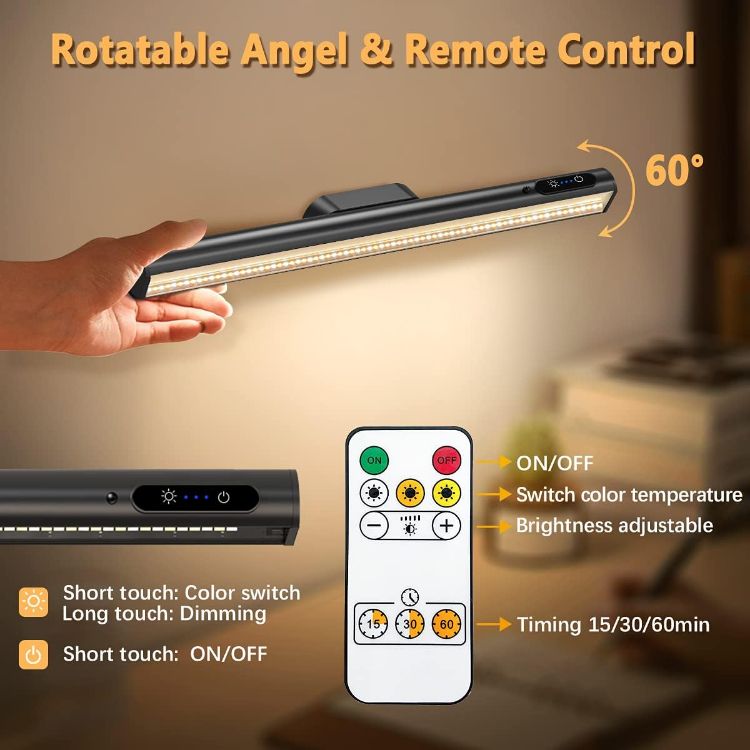 Picture of LED Strip Light Bar Battery Powered, 4000mAh Battery Operated Wall Lights, Magnetic Dimmable Remote Control, Rechargeable Under Shelf Lighting for Mirror Bathroom Indoor Outdoor- Black | Magnetic Dimmable Remote Control, Rechargeable Led Under Shelf Lighting for Wall Kitchen Bathroom Indoor Cabinet - Black 