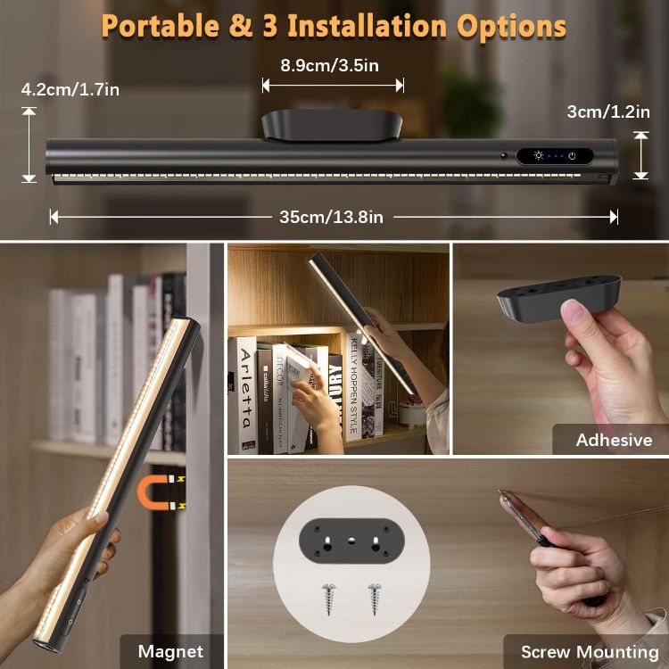 Picture of LED Strip Light Bar Battery Powered, 4000mAh Battery Operated Wall Lights, Magnetic Dimmable Remote Control, Rechargeable Under Shelf Lighting for Mirror Bathroom Indoor Outdoor- Black | Magnetic Dimmable Remote Control, Rechargeable Led Under Shelf Lighting for Wall Kitchen Bathroom Indoor Cabinet - Black 