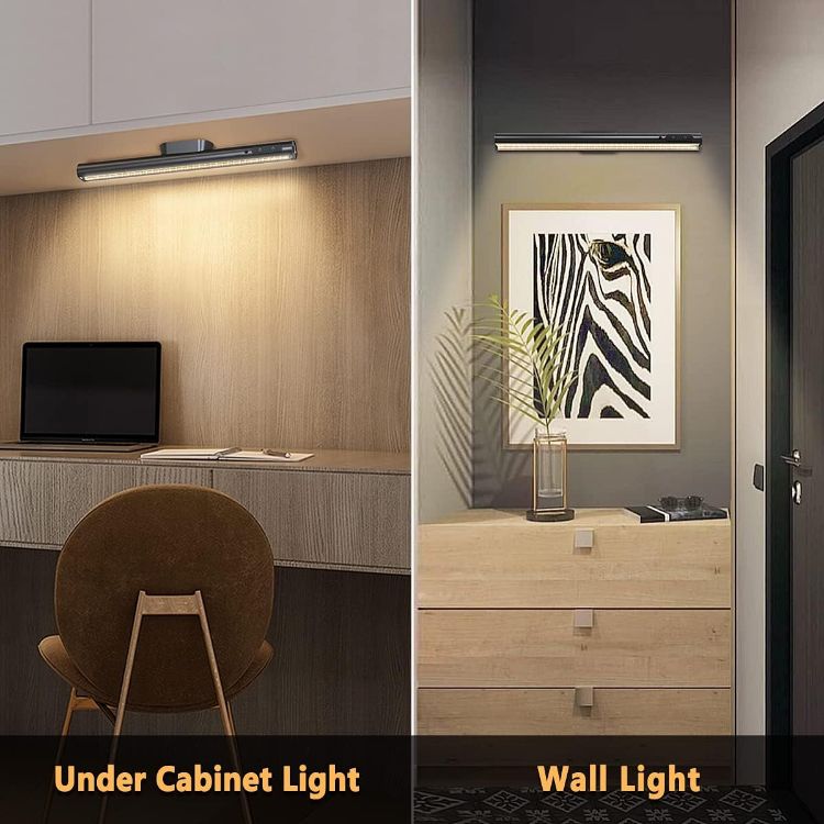 Picture of LED Strip Light Bar Battery Powered, 4000mAh Battery Operated Wall Lights, Magnetic Dimmable Remote Control, Rechargeable Under Shelf Lighting for Mirror Bathroom Indoor Outdoor- Black | Magnetic Dimmable Remote Control, Rechargeable Led Under Shelf Lighting for Wall Kitchen Bathroom Indoor Cabinet - Black 