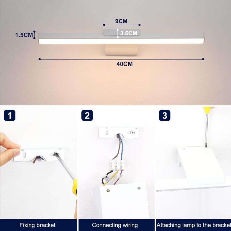 Picture of ENCOFT 40cm Bathroom Mirror Light with Switch IP44 Rated 3 Colour Temperature Picture Wall Light 8W Over Mirror Bathroom Lights for Vanity Bedroom Living Room 