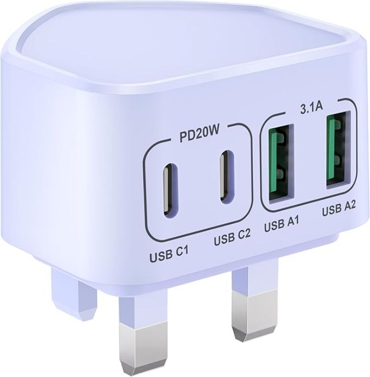 Picture of 40W USB C Plug Fast Charge, UK 4-Port Multi USB Charger Plug Fast Charging Head for iPhone 17 16 15 14 13 12 11 Pro Max SE XS XR Plus, iPad, Samsung Galaxy,Dual USBC Power Adaptor Type C Wall Head