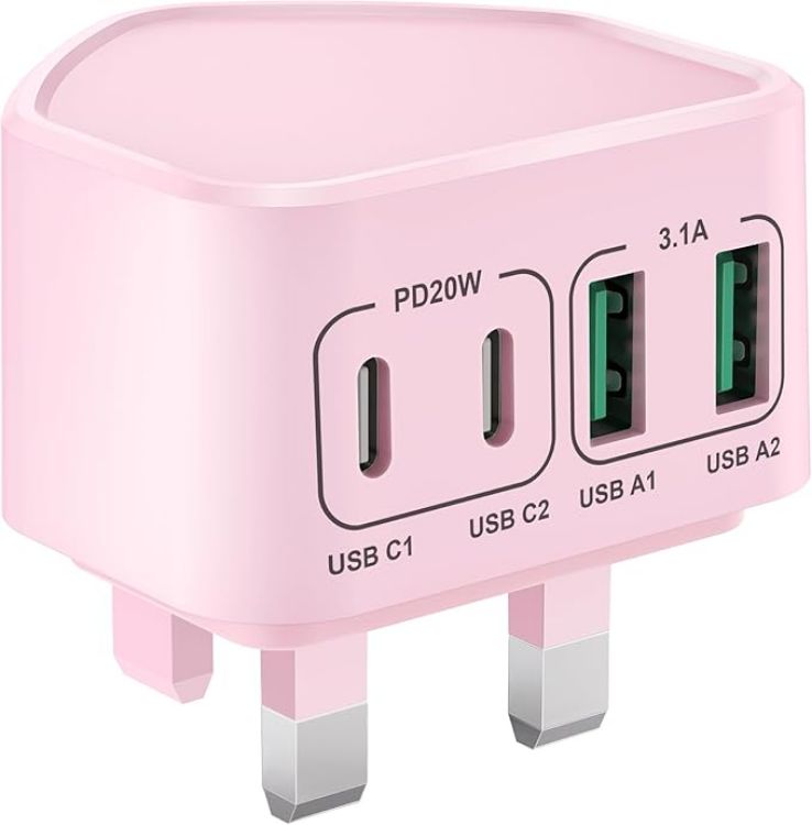 Picture of 40W USB C Plug Fast Charge, UK 4-Port Multi USB Charger Plug Fast Charging Head for iPhone 17 16 15 14 13 12 11 Pro Max SE XS XR Plus, iPad, Samsung Galaxy,Dual USBC Power Adaptor Type C Wall Head
