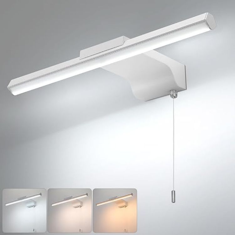 Picture of 40CM Bathroom Mirror Light with Pull Cord 3 Colors Dimmable Lamps | Bathroom Wall Lights with switch 8W, IP44 Shaving&Make Up Mirror Lights Picture Lights for Living Room Black [Energy Class G]