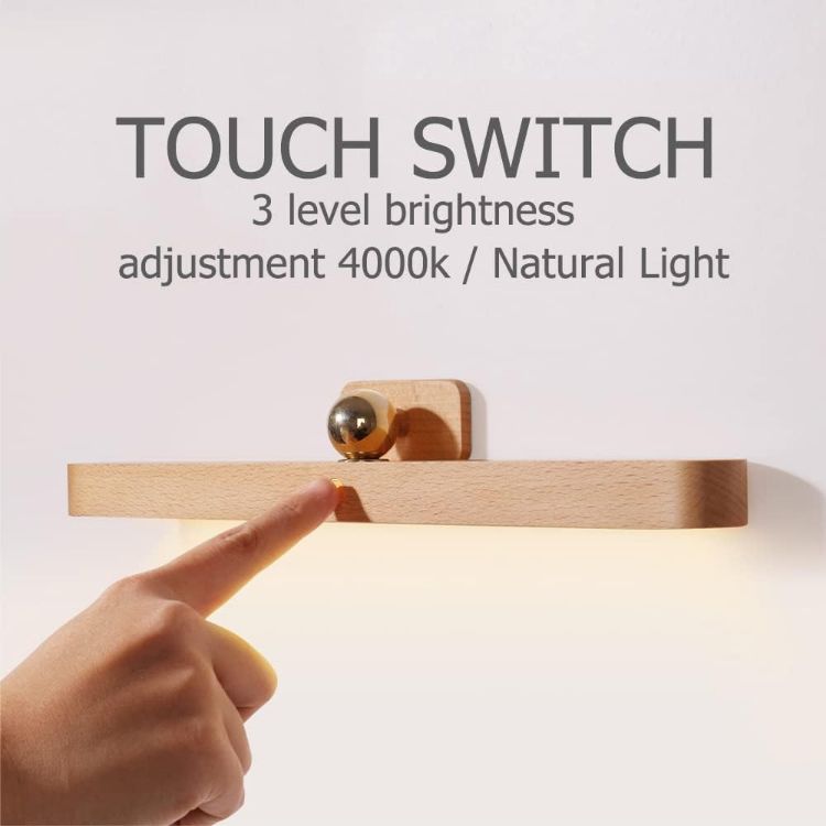 Picture of Led Rechargeable Bathroom Light Fixtures Three-Level Dimmable Touch Control Vanity Lights, Magnetic Vanity Light Bar for Bathroom Living Room Bedroom (NO-HB006) | Rechargeable USB C,3-level dimming, beech finish, ideal for halls,cabinets, bedroom, bathroom, pictures, home decor