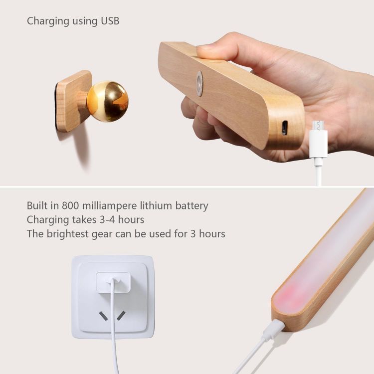 Picture of Led Rechargeable Bathroom Light Fixtures Three-Level Dimmable Touch Control Vanity Lights, Magnetic Vanity Light Bar for Bathroom Living Room Bedroom (NO-HB006) | Rechargeable USB C,3-level dimming, beech finish, ideal for halls,cabinets, bedroom, bathroom, pictures, home decor