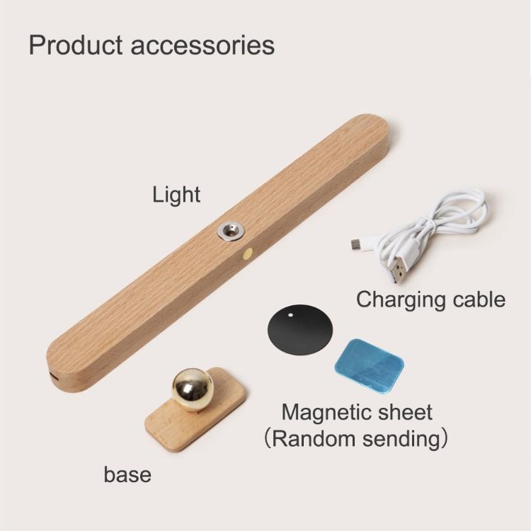 Picture of Led Rechargeable Bathroom Light Fixtures Three-Level Dimmable Touch Control Vanity Lights, Magnetic Vanity Light Bar for Bathroom Living Room Bedroom (NO-HB006) | Rechargeable USB C,3-level dimming, beech finish, ideal for halls,cabinets, bedroom, bathroom, pictures, home decor