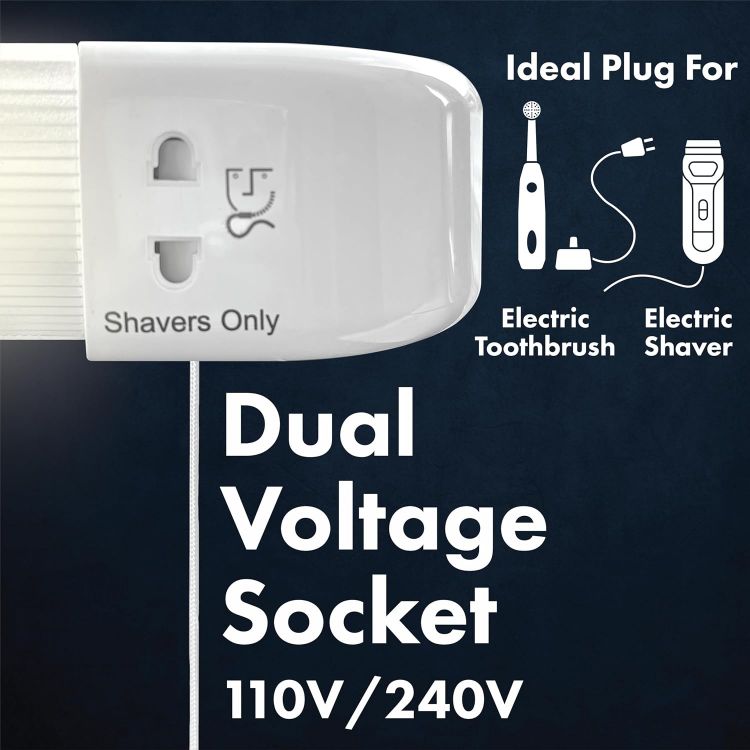 Picture of 8W LED Shaver Light with Dual Voltage Socket, Pull Cord Switch & Diffuser, Bathroom Sink Mirror