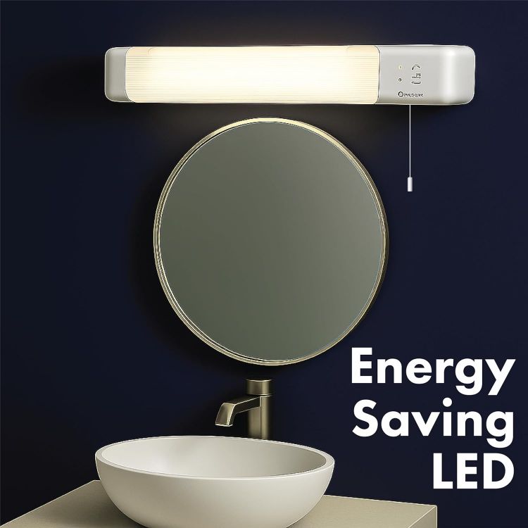 Picture of 8W LED Shaver Light with Dual Voltage Socket, Pull Cord Switch & Diffuser, Bathroom Sink Mirror