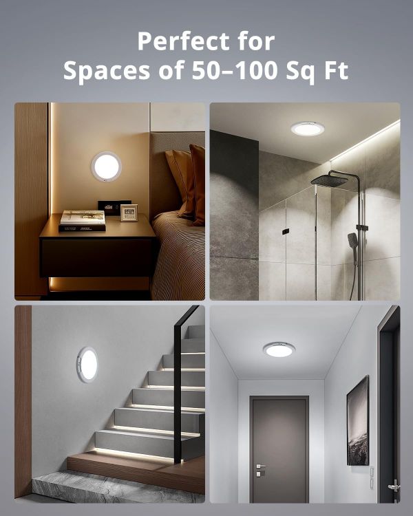 Picture of Bojim Rechargeable Motion Sensor Ceiling Light for Shed Garage Shower Loft, 5000mAh Battery IP44 Waterproof USB Adhesive Portable No Wiring Bathroom Light 1 Pack