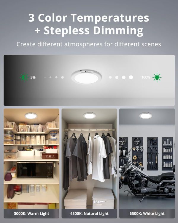 Picture of Bojim Rechargeable Motion Sensor Ceiling Light for Shed Garage Shower Loft, 5000mAh Battery IP44 Waterproof USB Adhesive Portable No Wiring Bathroom Light 1 Pack