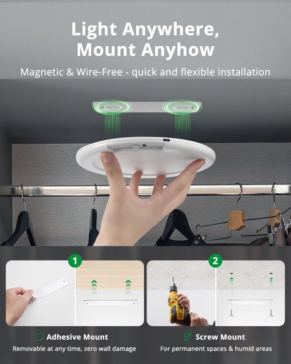 Picture of Bojim Rechargeable Motion Sensor Ceiling Light for Shed Garage Shower Loft, 5000mAh Battery IP44 Waterproof USB Adhesive Portable No Wiring Bathroom Light 1 Pack