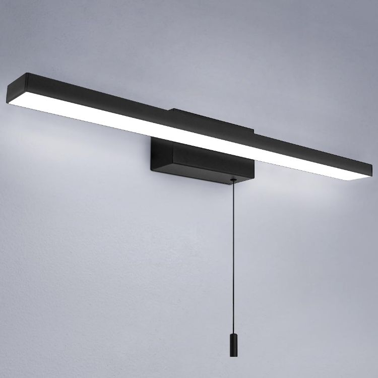 Picture of Long Life Lamp Company Black LED Mirror Light IP44 6500K Cool White Pull Cord Control ML25 [Energy Class G]