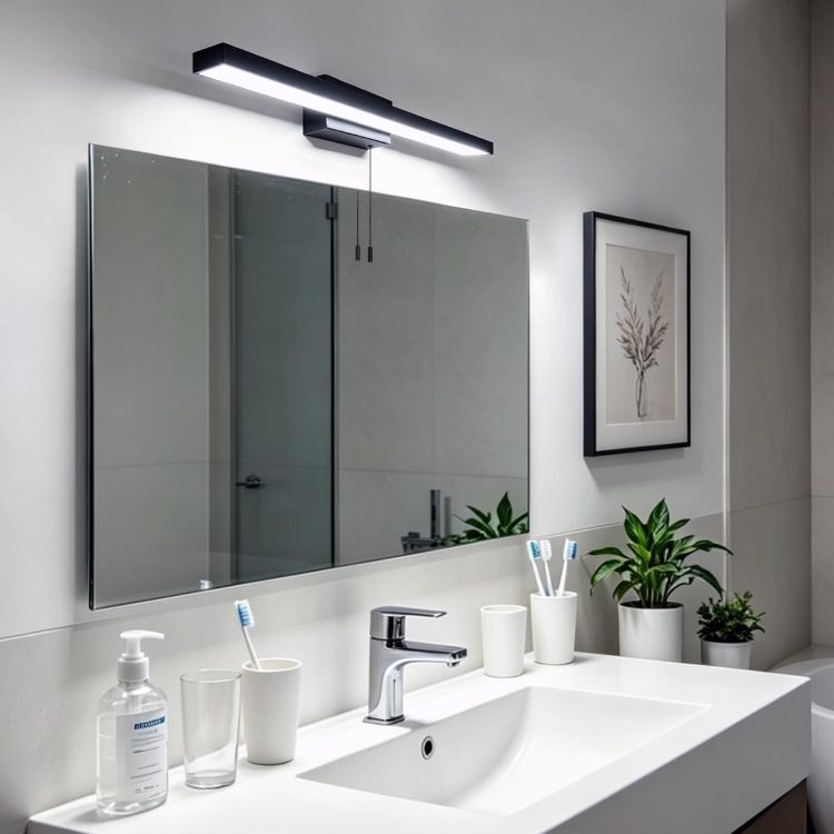 Picture of Long Life Lamp Company Black LED Mirror Light IP44 6500K Cool White Pull Cord Control ML25 [Energy Class G]