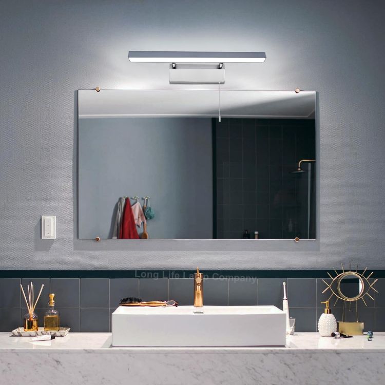 Picture of Long Life Lamp Company Adjustable LED Bathroom Mirror Light Pull Cord Switch Cool White 7w 6500k Chrome and Frosted ML16